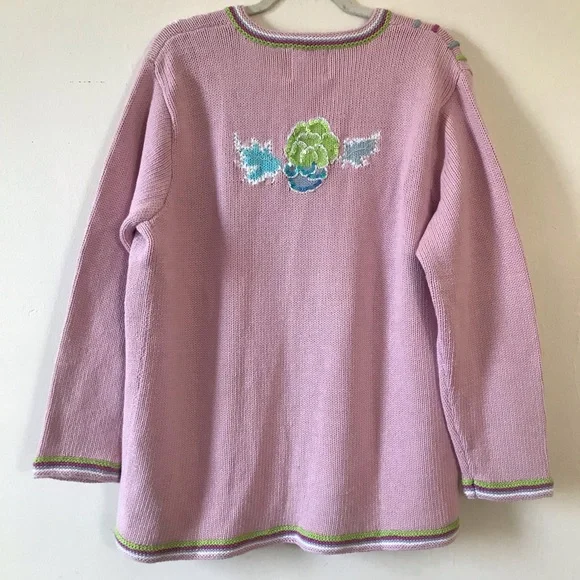 Handknits by Storybook Knits Sequin Peonies Embroidered Cardigan Cottagecore 1X - Picture 4 of 16